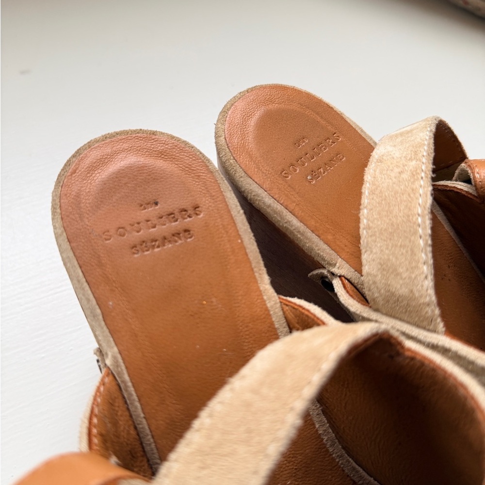 Sezane Taylor Beige Suede Wood Platform Heeled Clogs - 6.5 / 37 - Picture 5 of 7